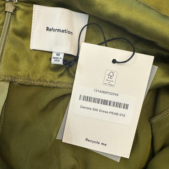 Reformation Daniela Silk Dress Pear - Picture 13 of 14